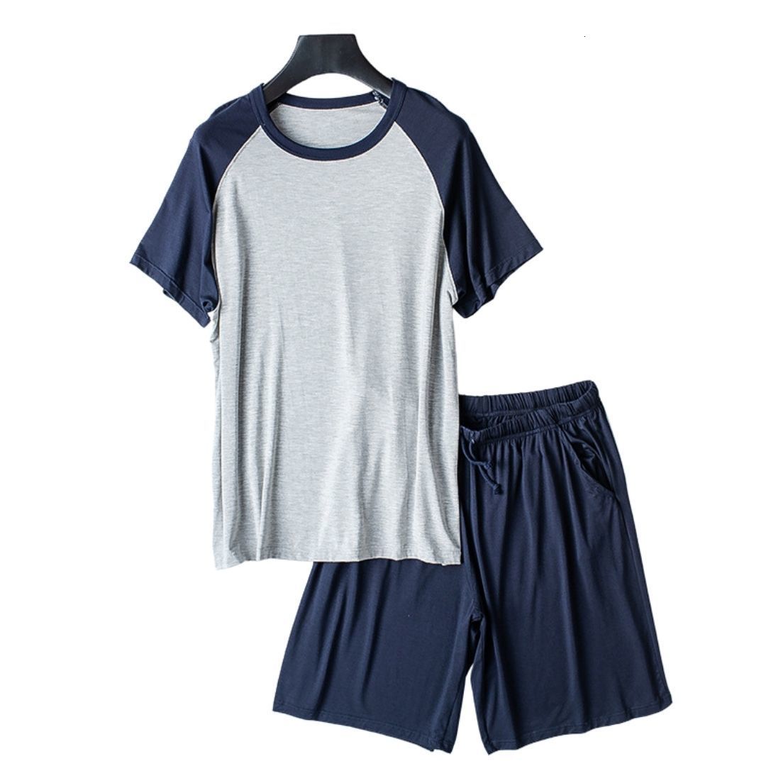 Men's Sleepwear Large Pajamas Set Men's Pajamas Summer Module Short Sleeve Short Sleeve Home Suit Round Neck Casual Suit Color Matching Paja