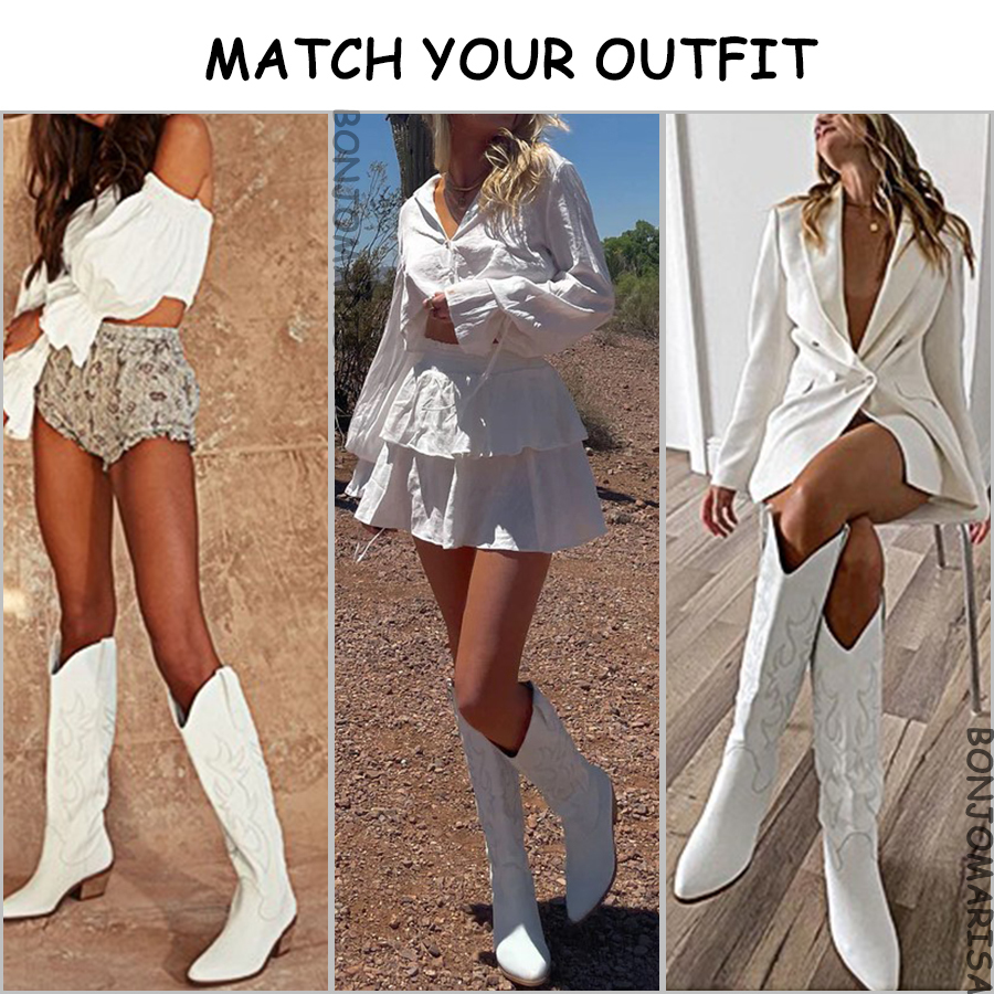 Boots Plus Size 45 Women's Embroidered Western Knee High Cowboy Cowgirl Chunky Heel Platform Women Shoes 230330