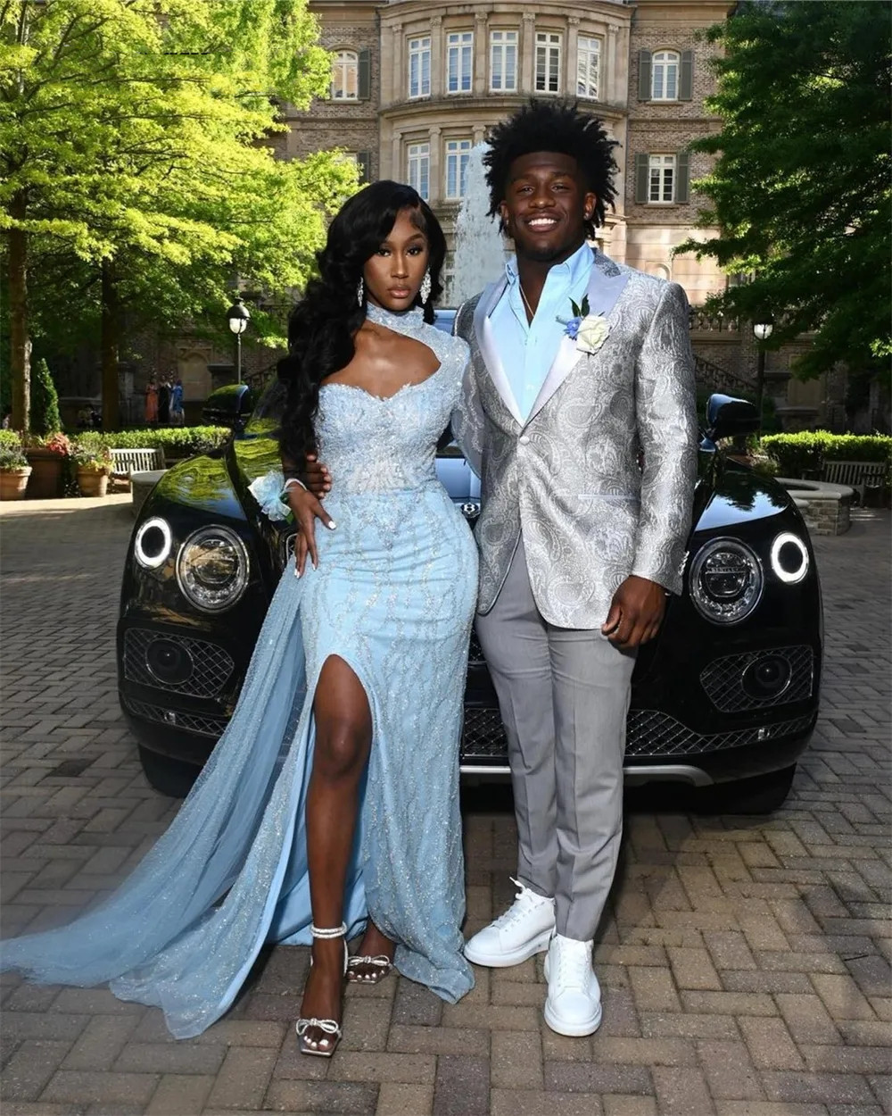 Light Blue One Shoulder Beaded Prom Dresses For Black Girl Long Sleeve Mermaid Birthday Dress With Train Evening Party Gowns 322 Lz0304