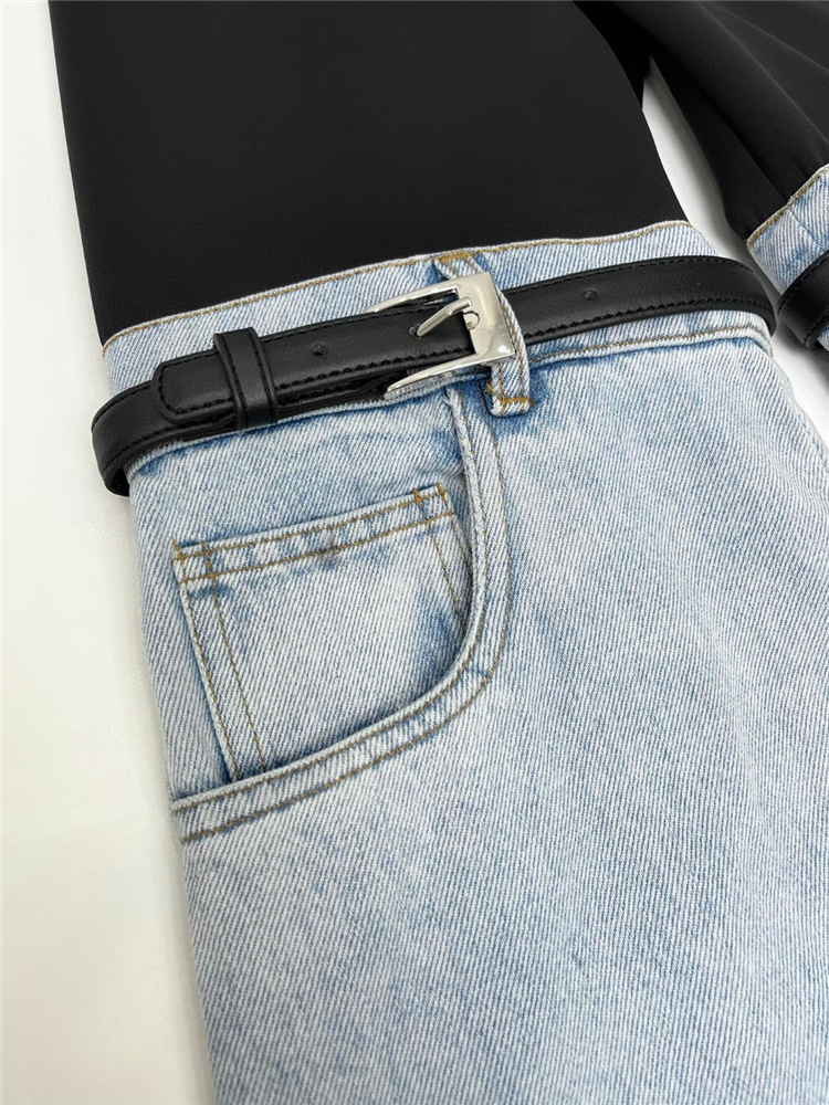 Women's Jeans DEAT Fashion High Waist Straight Patchwork PU Leather Buckle Streetwear Denim Pants Spring 2023 Trend 17A2013H 230330