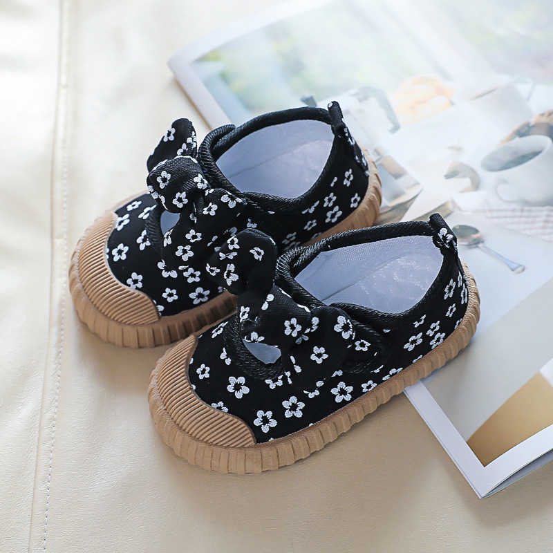 Athletic Outdoor Hook Loop Canvas Shoes for Girls 2023 Kids Fashion Shallow Summer New All-match Retro Bow Breathable Campus Shoes Soft Toddler W0329