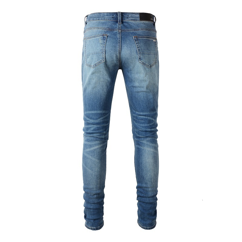 Men's Jeans Arrivals Light Blue Slim Fit Ripped Streetwear Distressed Skinny Stretch Destroyed Tie Dye Bandana Ribs Patches 230330
