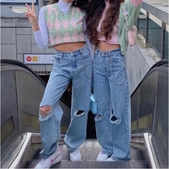 Women's Jeans High Waist Women Autumn Fashion Ripped Flare Jean's Trousers Wash Blue Street Wear Straight Leg 230330