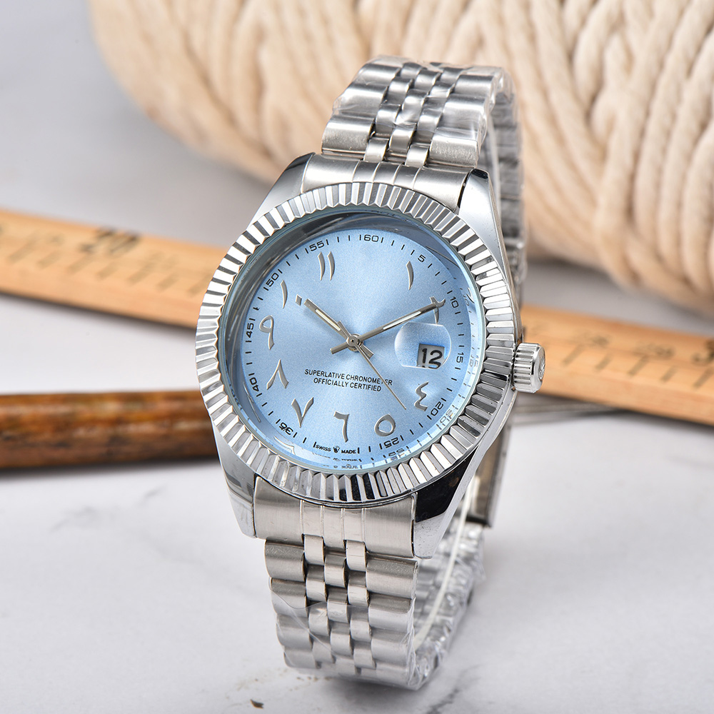 Mens Watches Arabic Scale Quartz Movement 40mm Stainless Steel Case Auto Date Splash Waterproof Watch Black Blue Dial Design Casual Wristwatch Montre De Luxe
Mens Watches Arabic Scale Quartz Movement 40mm Stainless Steel Case Auto Date Splash Waterproof Watch Black Blue Dial Design Casual Wristwatch Montre De Luxe
