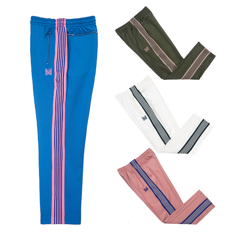 Mens Pants AWGE Needles Hip Hop Top Quality Butterfly Embroidery Track Sweatpants Japan Classic Stripe Joggers Trousers 230329