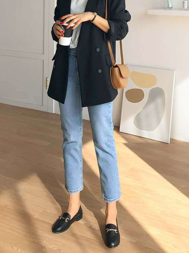 Women's Jeans Straight jean spring Korean fashion high waist retro slim streetwear boyfriend cigarette washed denim pants for girl 230330