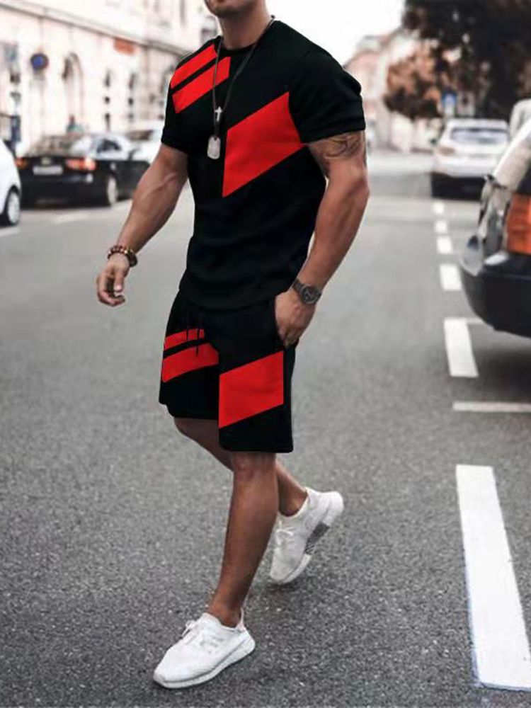 Men's Tracksuits Men's summer track and field wear 2PC solid color T-shirt shorts suit casual sportswear fashion suit oversized street cloth