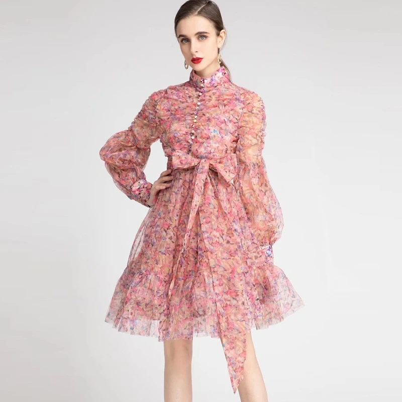 Spring/Summer Dresses 2023 Women's New Princess Style Standing Neck Lantern Sleeve Pleated Waist Lace Up Print Dress, As pic
Spring/Summer Dresses 2023 Women's New Princess Style Standing Neck Lantern Sleeve Pleated Waist Lace Up Print Dress, As pic