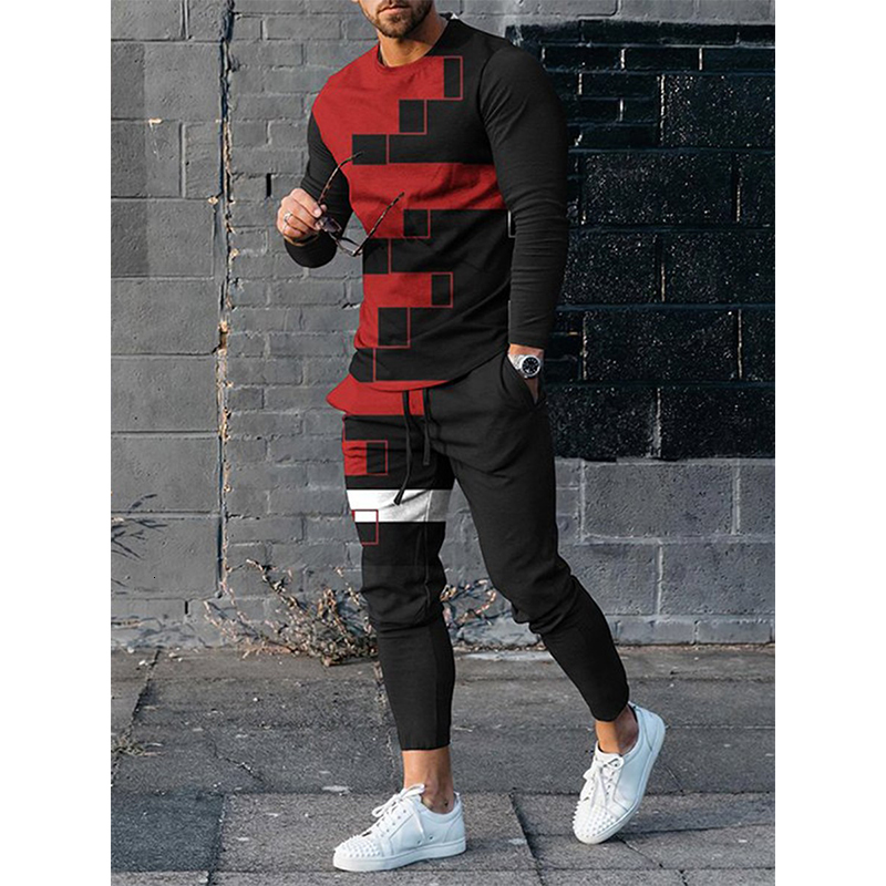 Men's Tracksuits Men's Sweatshirt Set Long Sleeve Sweatshirt T-shirt Pants 2 Piece Set 3D Printing Trend Top Trousers Outdoor Street Clothin