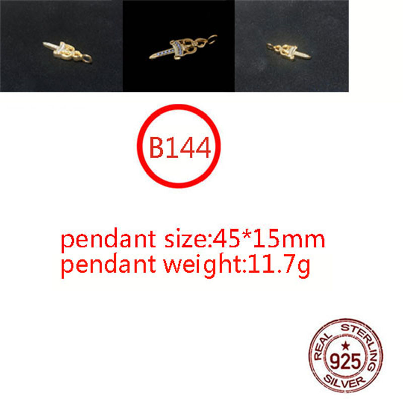 B145 S925 Sterling Silver Pendant Personalized Punk Style Retro Hip Hop Simple Gold Plated Sacred Sword with Diamond Cross Flower Letter Shape Gift fo