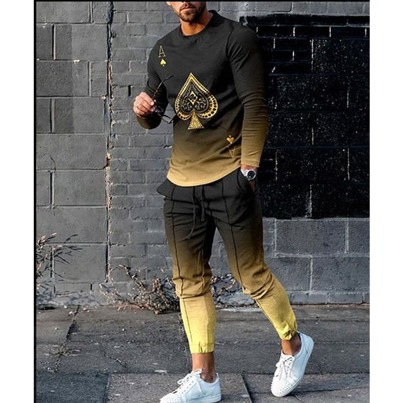 Men's Tracksuits Men's Sweatshirt Set Long Sleeve Sweatshirt T-shirt Pants 2 Piece Set 3D Printing Trend Top Trousers Outdoor Street Clothin