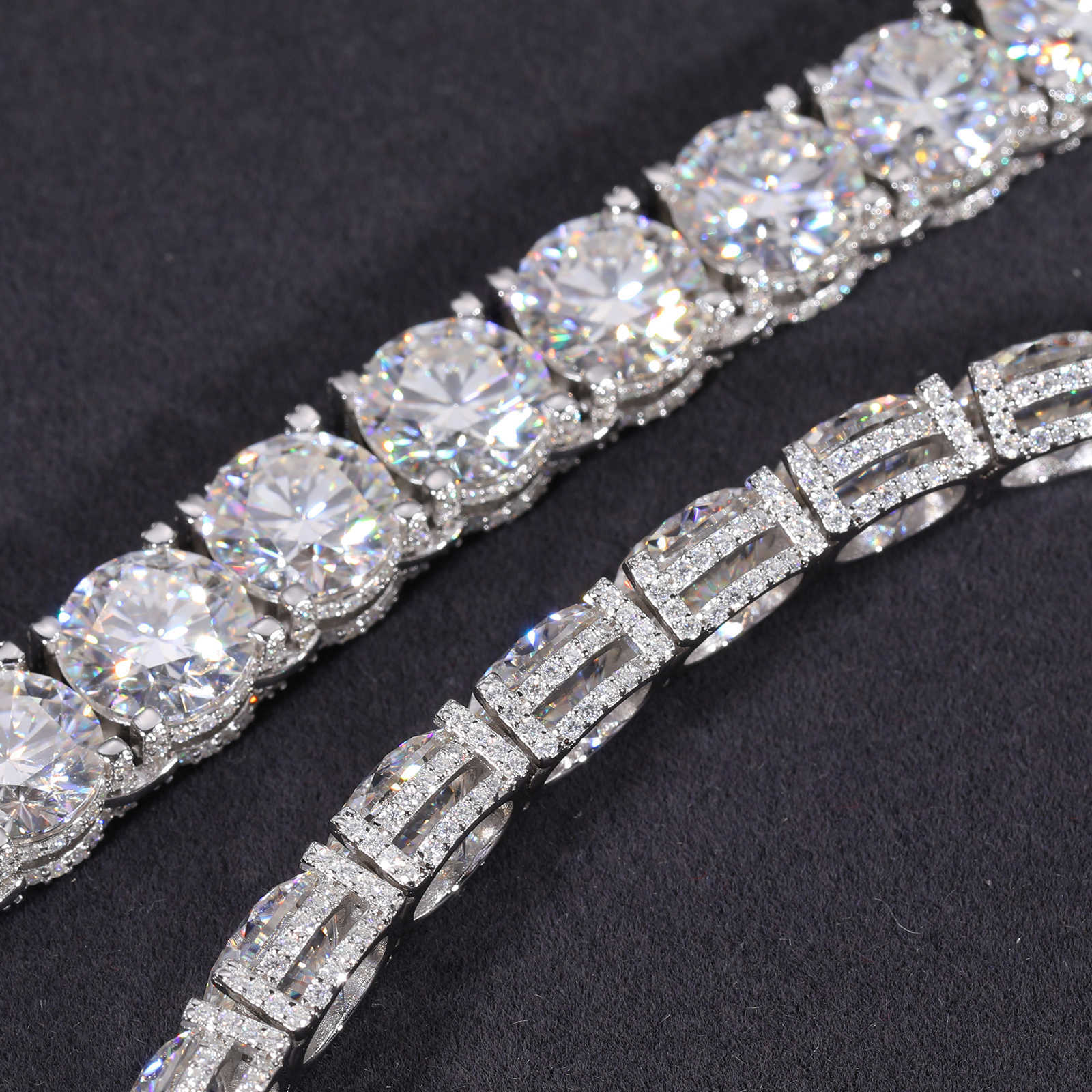 Designer-style high-end necklace2025 Design Iced Out Bracket 10mm Sterling Sier Vvs Moissanite Dia Baguette Buckle Tennis Chain Necklace