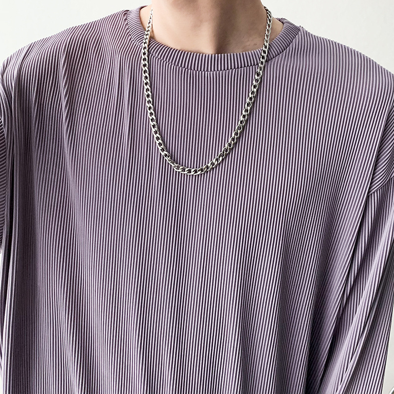 Men's Tracksuits Black/Grey/Purple Pleated Set Men's Fashion Elastic Loose Long Sleeve T-shirt Trousers Two Piece Korean Loose Men's Ic