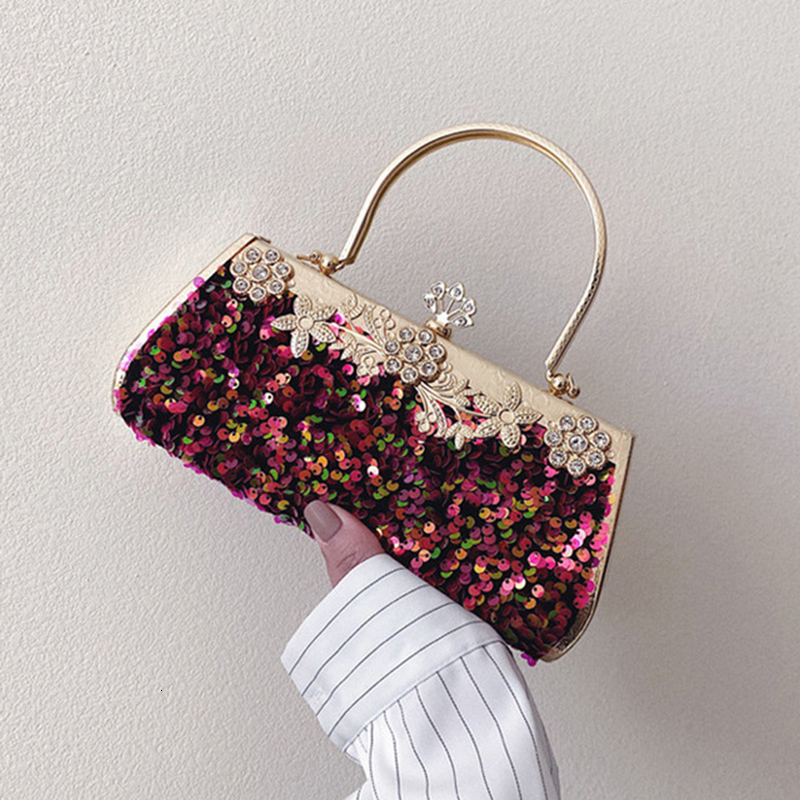 Evening Bags Women Fashion Clutch Purse Sequin Elegant Black Evening Bags Ladies Wedding Party Clutch Handbag Chain Shoulder Bags 230329