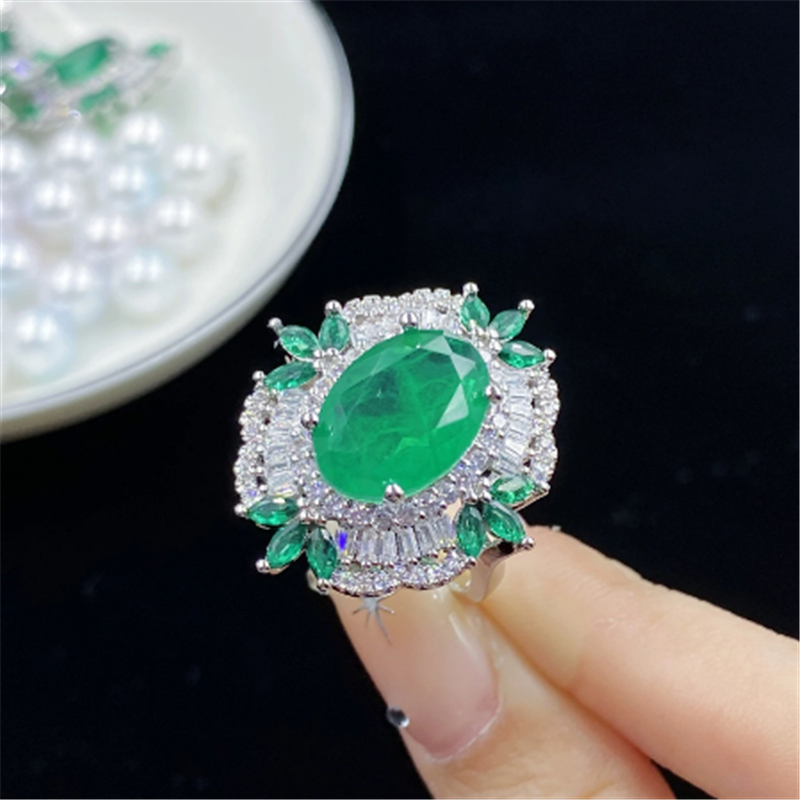 Vintage Lab Emerald Diamond Jewelry set 925 Sterling Silver Engagement Wedding Rings Earrings Necklace For Women Promise Jewelry