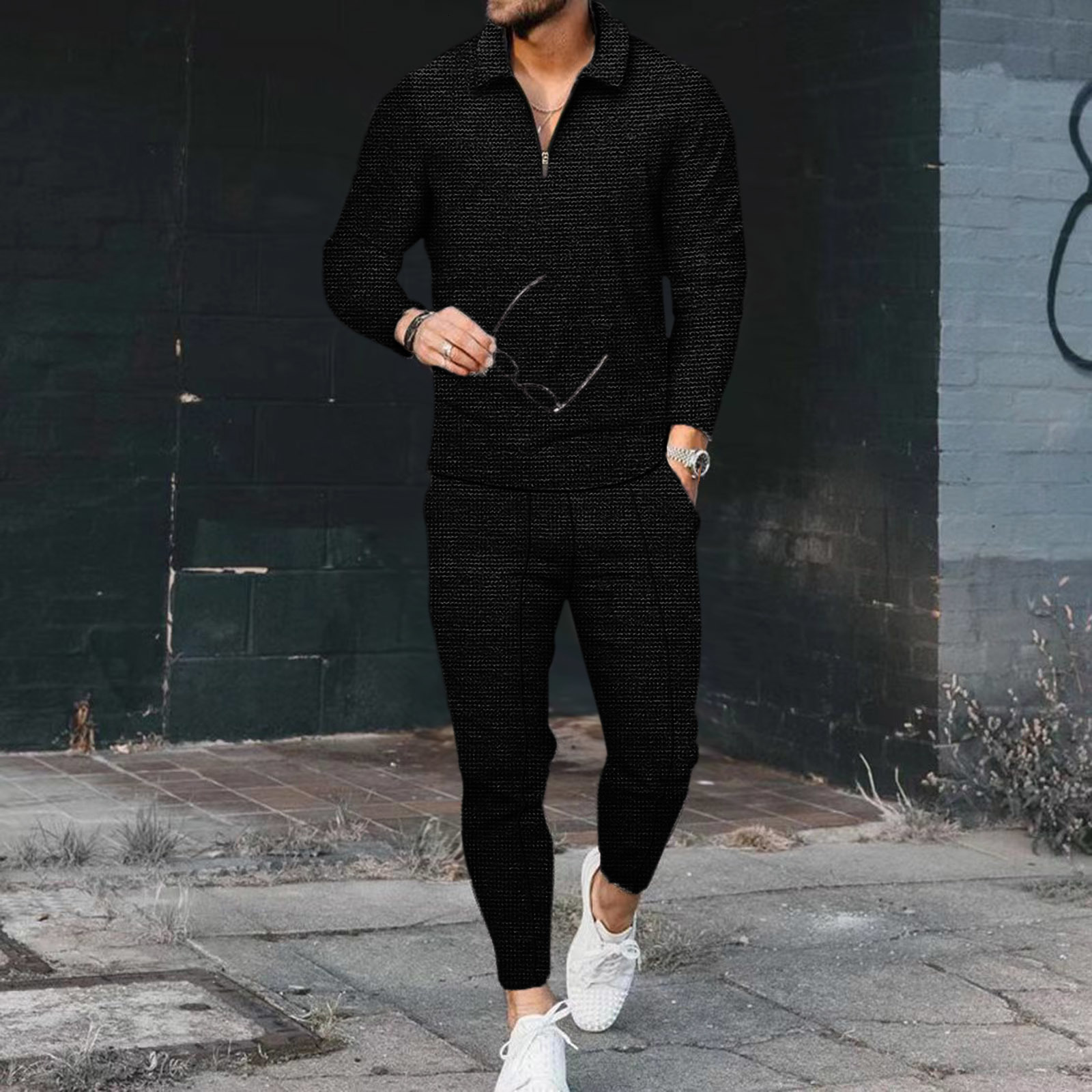 Men's Tracksuits Men's Track and Field Wear Spring and Autumn Sportswear 2-piece Long Sleeve Polo ShirtPants Solid Sportswear 230330