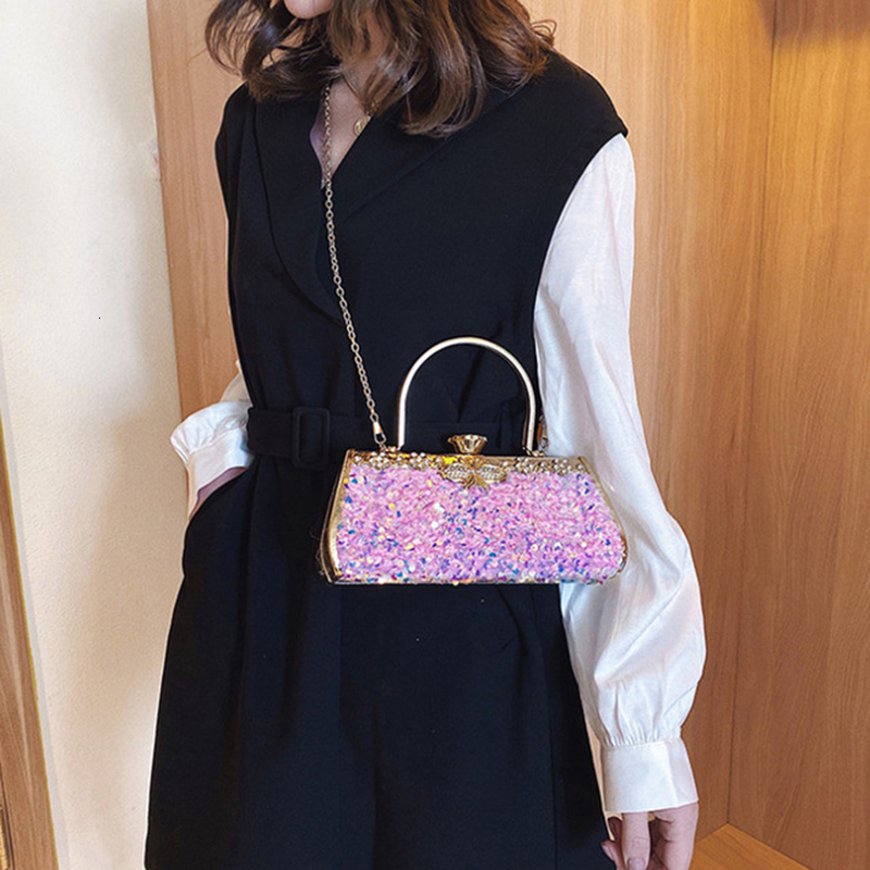 Evening Bags Women Fashion Clutch Purse Sequin Elegant Black Evening Bags Ladies Wedding Party Clutch Handbag Chain Shoulder Bags 230329