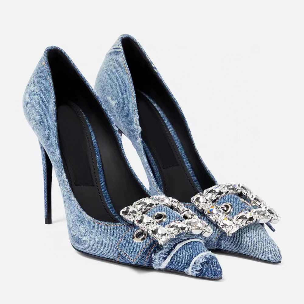 fashion Designer high heels sandals Classic Rhinestone shoes Crystal-Embellished Denim Square buckle Pumps for women 105mm Luxurys Designers Dress shoe, Blue/ankle band
fashion Designer high heels sandals Classic Rhinestone shoes Crystal-Embellished Denim Square buckle Pumps for women 105mm Luxurys Designers Dress shoe, Blue/ankle band