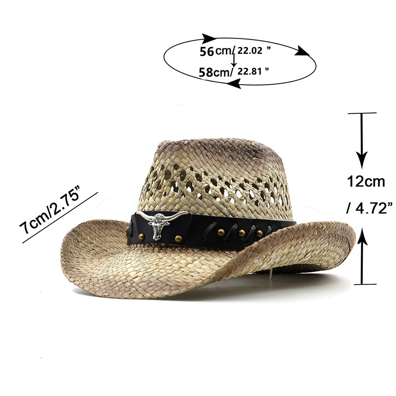 Wide Brim Hats Bucket Hollow straw hat Straw Cowboy Western Beach Felt Suns Party Cap for Man Women 3colors summer jazz 230330