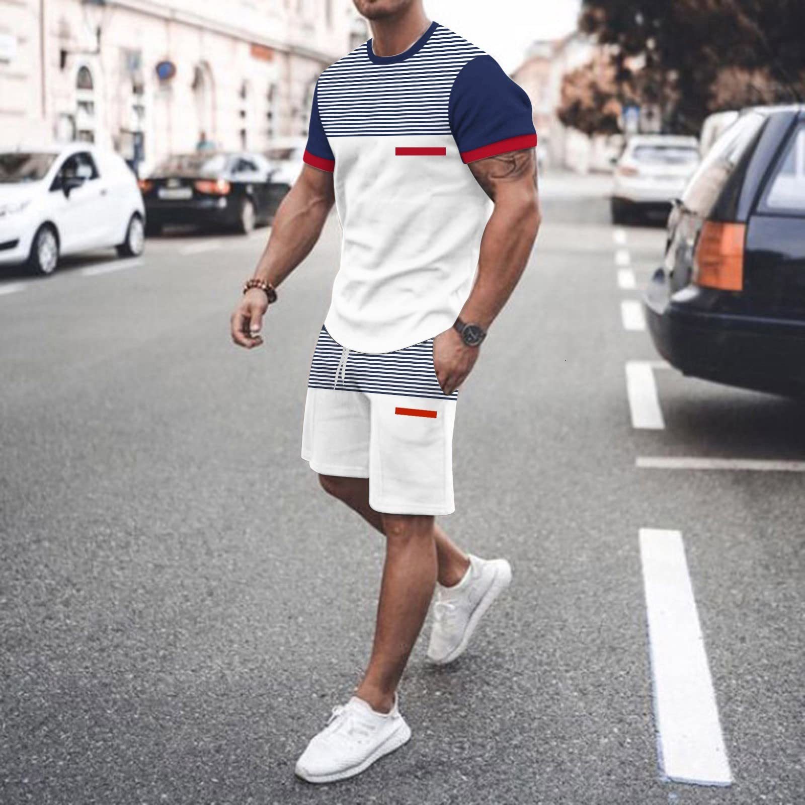 Men's Tracksuits Men's summer track and field wear 2PC solid color T-shirt shorts suit casual sportswear fashion suit oversized street cloth