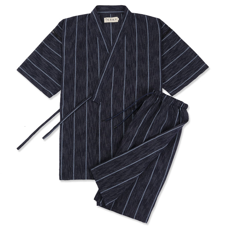 Men's Sleepwear Men's Japanese kimono cardigan short sleeve pajamas Yukata cotton stripe large size casual home clothing spring sauna 230330