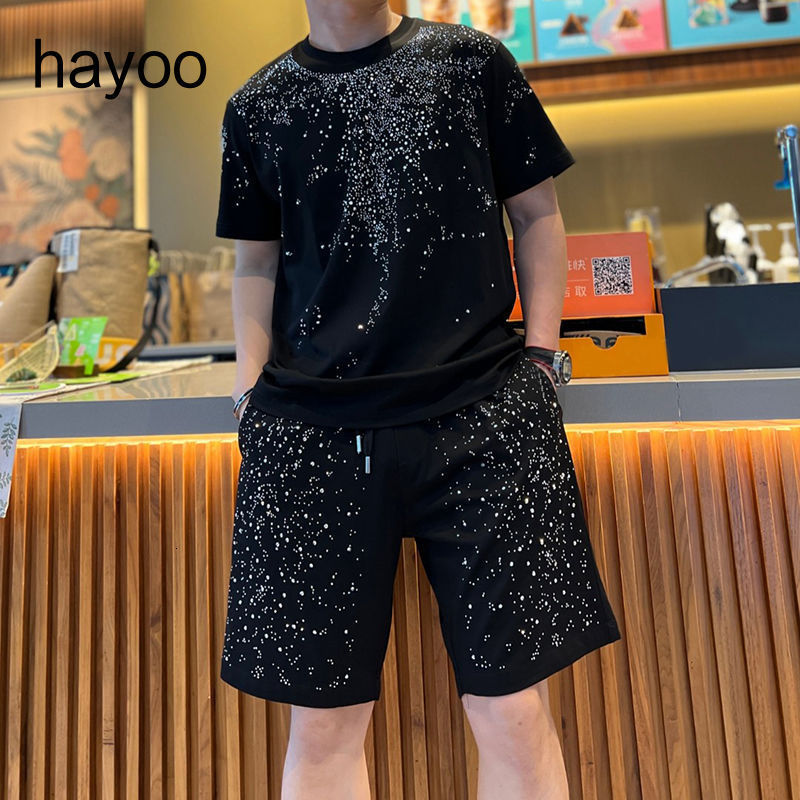 Men's Tracksuits Trend Heavy Industry Star Diamond Short Sleeve T-shirt Shorts Two Piece Men's Casual Summer Set 230330