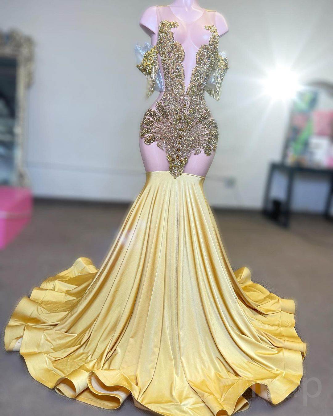 Arabic Aso Ebi Mermaid Luxurious Prom Dress Beaded Crystals Evening Formal Party Second Reception Birthday Engagement Gowns Dresses Robe De Soiree ZJ