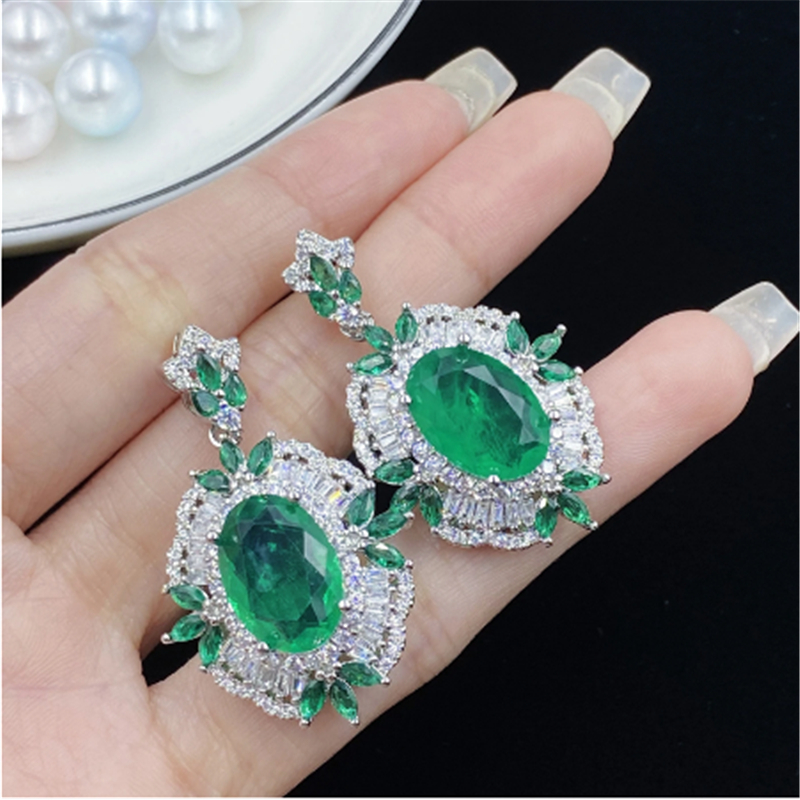 Vintage Lab Emerald Diamond Jewelry set 925 Sterling Silver Engagement Wedding Rings Earrings Necklace For Women Promise Jewelry