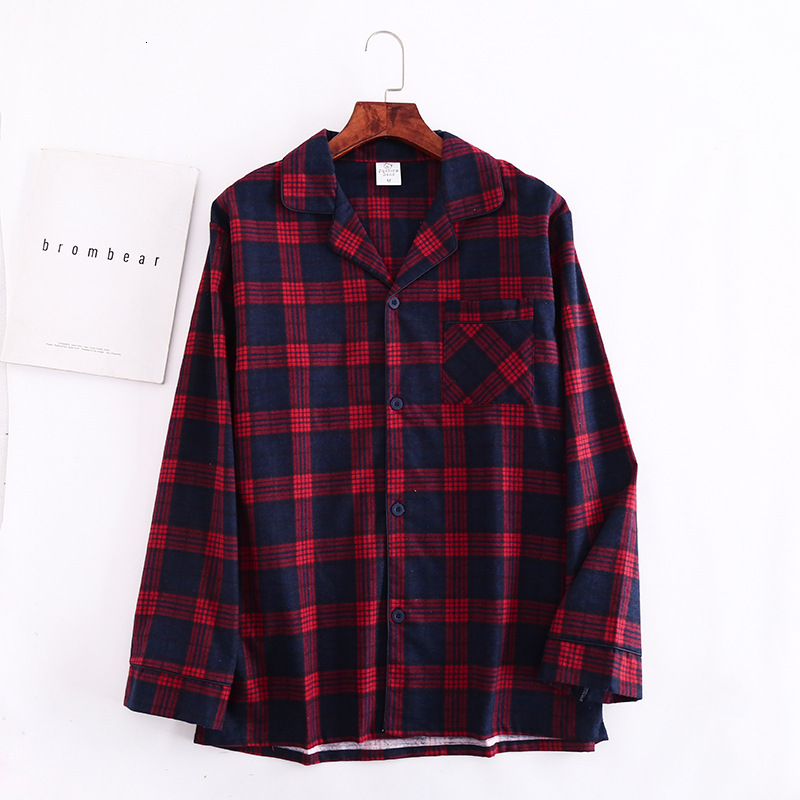 Men's Sleepwear Long Sleeve Cotton Velvet Men's Pajamas Plus Size Loose Autumn/Winter Checked Home Clothing Elastic Waist Trousers Pajamas 2