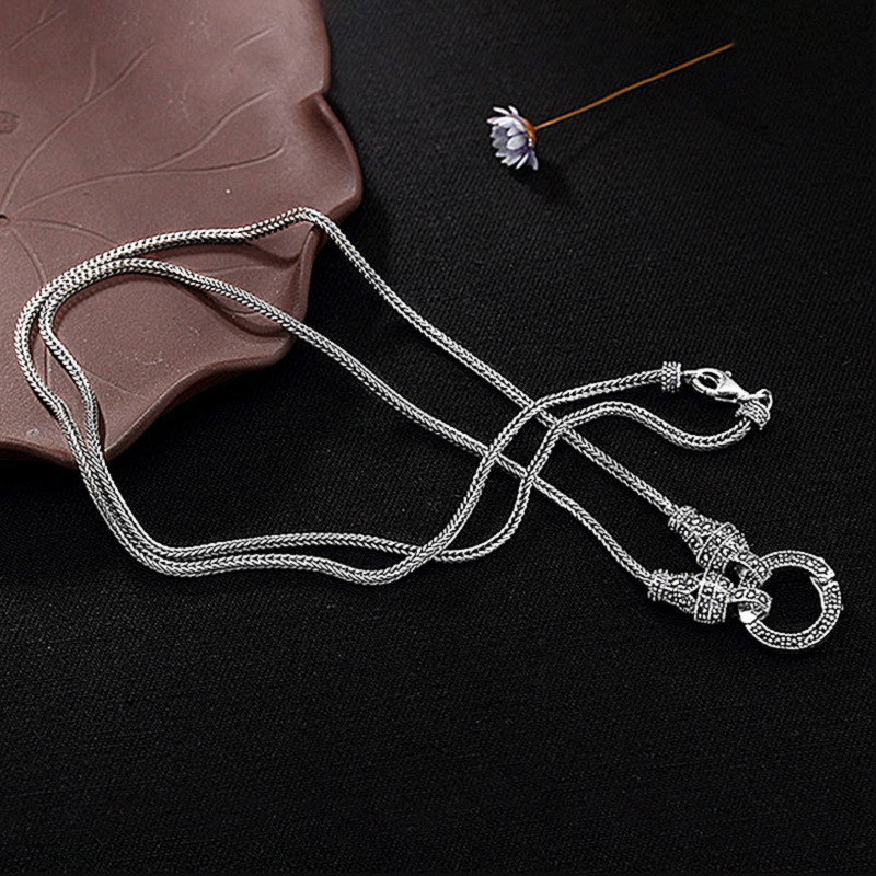 Pendant Necklaces Real Silver Long Chain Retro Women S925 Sterling Marcasite Stone Thai Jewelry 230329