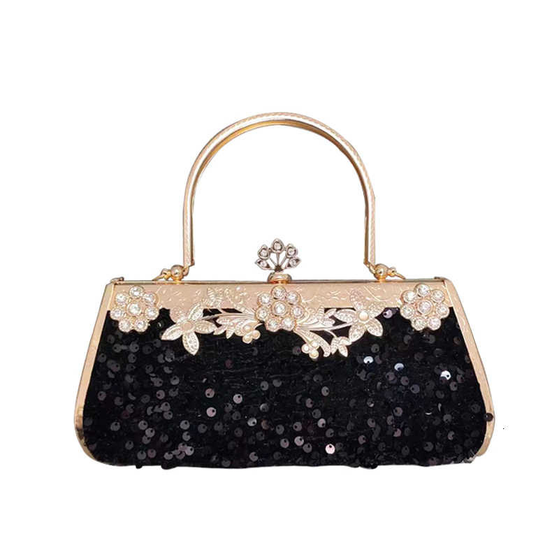 Evening Bags Women Fashion Clutch Purse Sequin Elegant Black Evening Bags Ladies Wedding Party Clutch Handbag Chain Shoulder Bags 230329