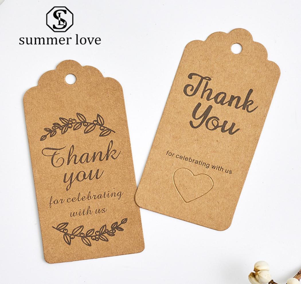 100 Pcs Lot Thank You Kraft Paper Cards Pretty Design Printing Fower Necklace Earring Hairpin Brooch Handmade Jewelry Packaging