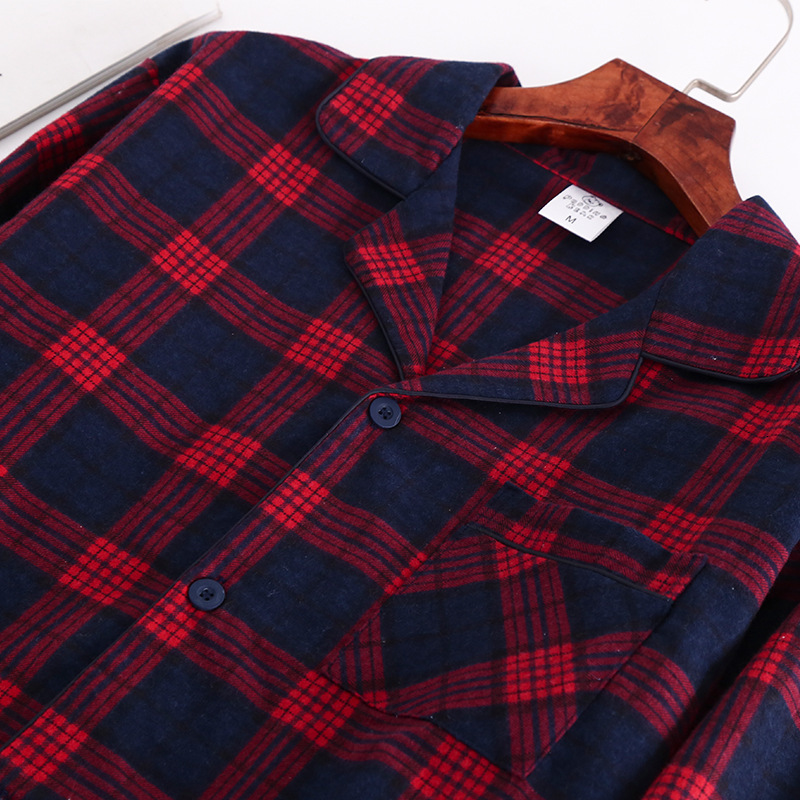 Men's Sleepwear Long Sleeve Cotton Velvet Men's Pajamas Plus Size Loose Autumn/Winter Checked Home Clothing Elastic Waist Trousers Pajamas 2