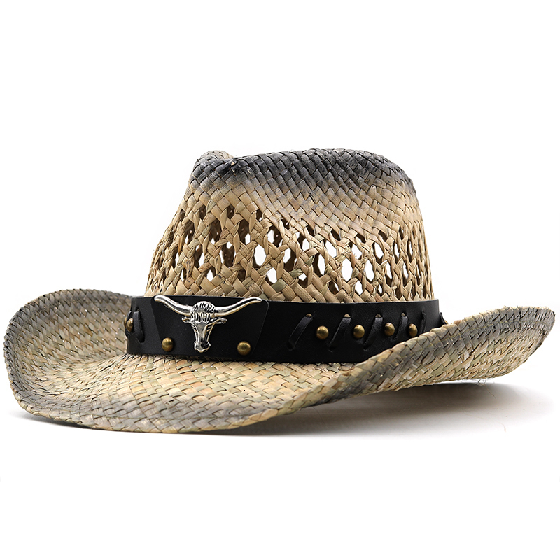 Wide Brim Hats Bucket Hollow straw hat Straw Cowboy Western Beach Felt Suns Party Cap for Man Women 3colors summer jazz 230330