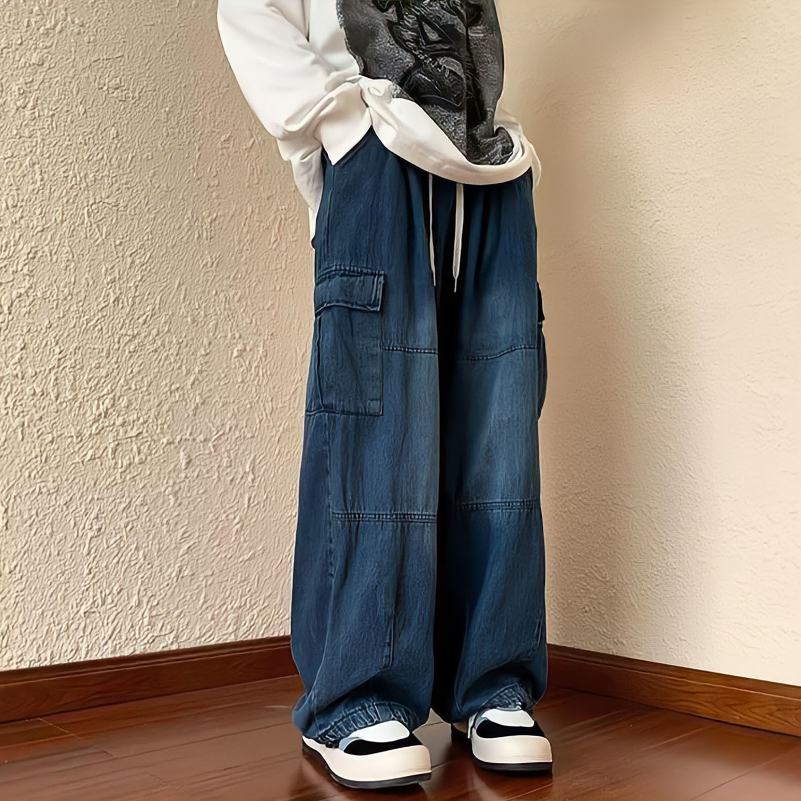 Men's Jeans Black Kpop Cargo Pants Men Hip Hop Grunge Punk Japanese Streetwear Vintage Y2k Korean Style Straight Wide Leg Trousers 230330