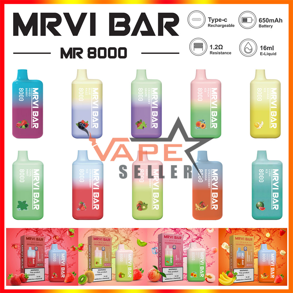 Authentic MRVI BAR 8000 Puffs Disposable Vape Pod E Cigarette Device With 650mAh Rechargeable Battery 16ml Prefilled Carts Vaporizer Pen VS Elfworld RandM
Authentic MRVI BAR 8000 Puffs Disposable Vape Pod E Cigarette Device With 650mAh Rechargeable Battery 16ml Prefilled Carts Vaporizer Pen VS Elfworld RandM