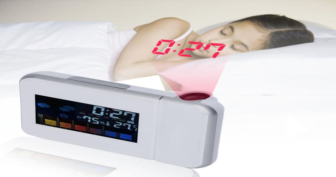 Desktop Clock Digital Alarm Clock with Projector Color Screen Projection Clock Multifunction Weather Calendar Time Watch