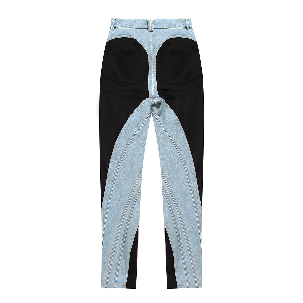 Women's Jeans 2023 Spring Stretch Line Sense Personality Contrast Color Stitching Washed LightColored Street Trousers 230330