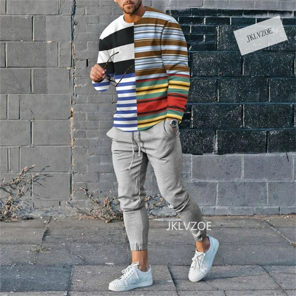 Men's Tracksuits Men's Trousers Tracksuit 2 Piece Casual Earth Long Sleeve T-shirt Pants Fashion Sports Pants 230330