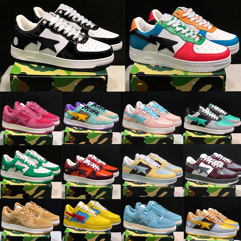 Designer Fashion Bapestas Casual Shoes Mens Womens Beige Orange Unions Black White Suede Leather Platform Sneakers ABC Camo Red Trainers