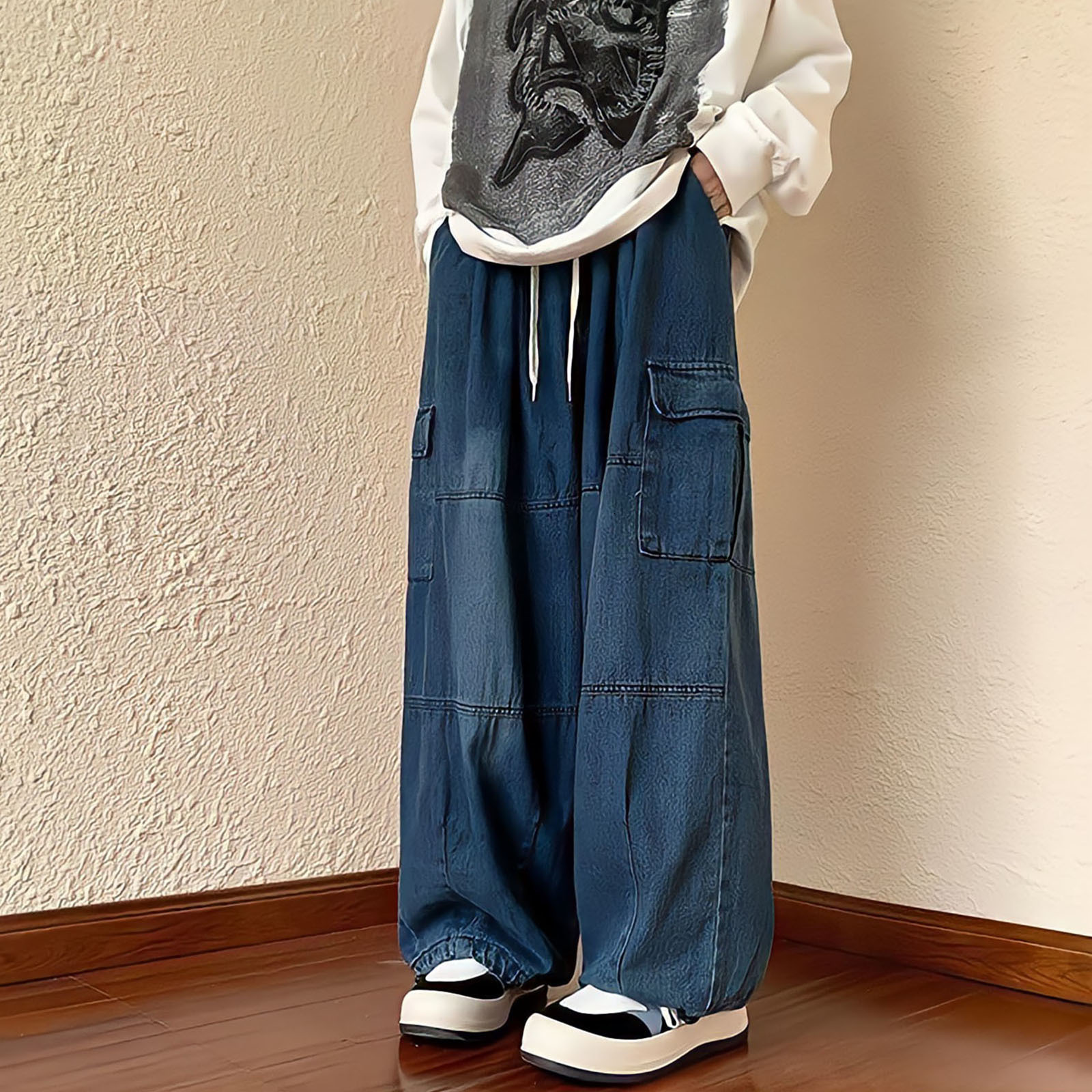 Men's Jeans Black Kpop Cargo Pants Men Hip Hop Grunge Punk Japanese Streetwear Vintage Y2k Korean Style Straight Wide Leg Trousers 230330