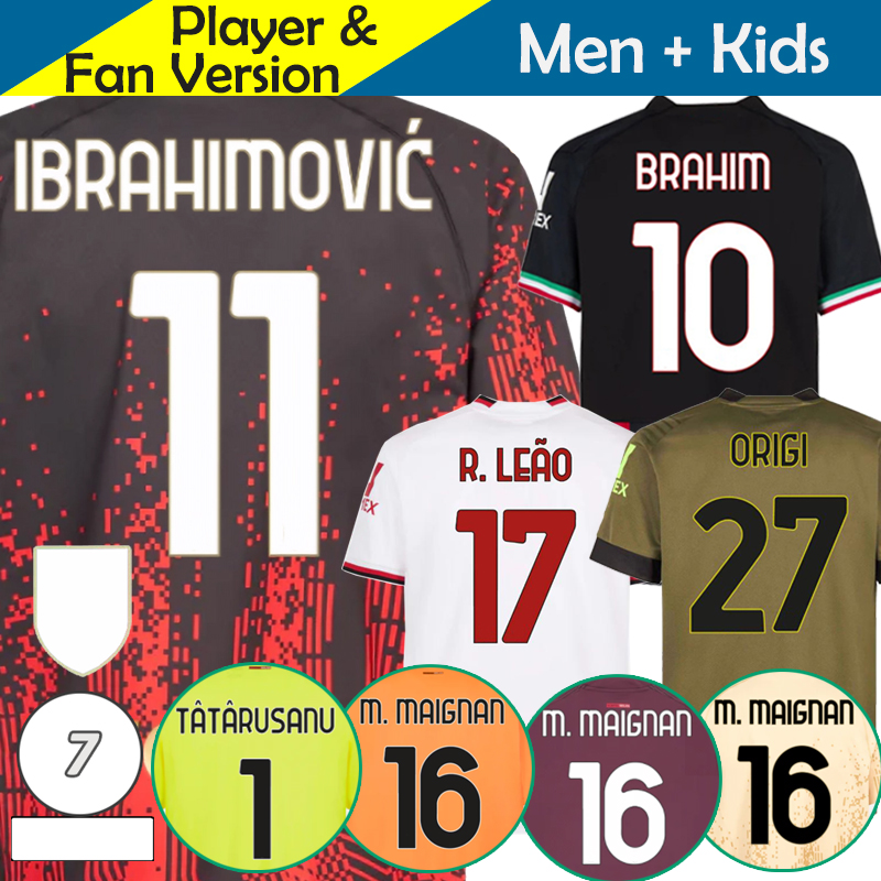 22/23 AC MILANS IBRAHIMOVIC Soccer Jerseys 2022 2023 GIROUD RAFAEL LEAO Kids Kit Full Set Maglia Home Away 3rd Third 4th Goalkeeper Football Shirt Uniform Green Gold