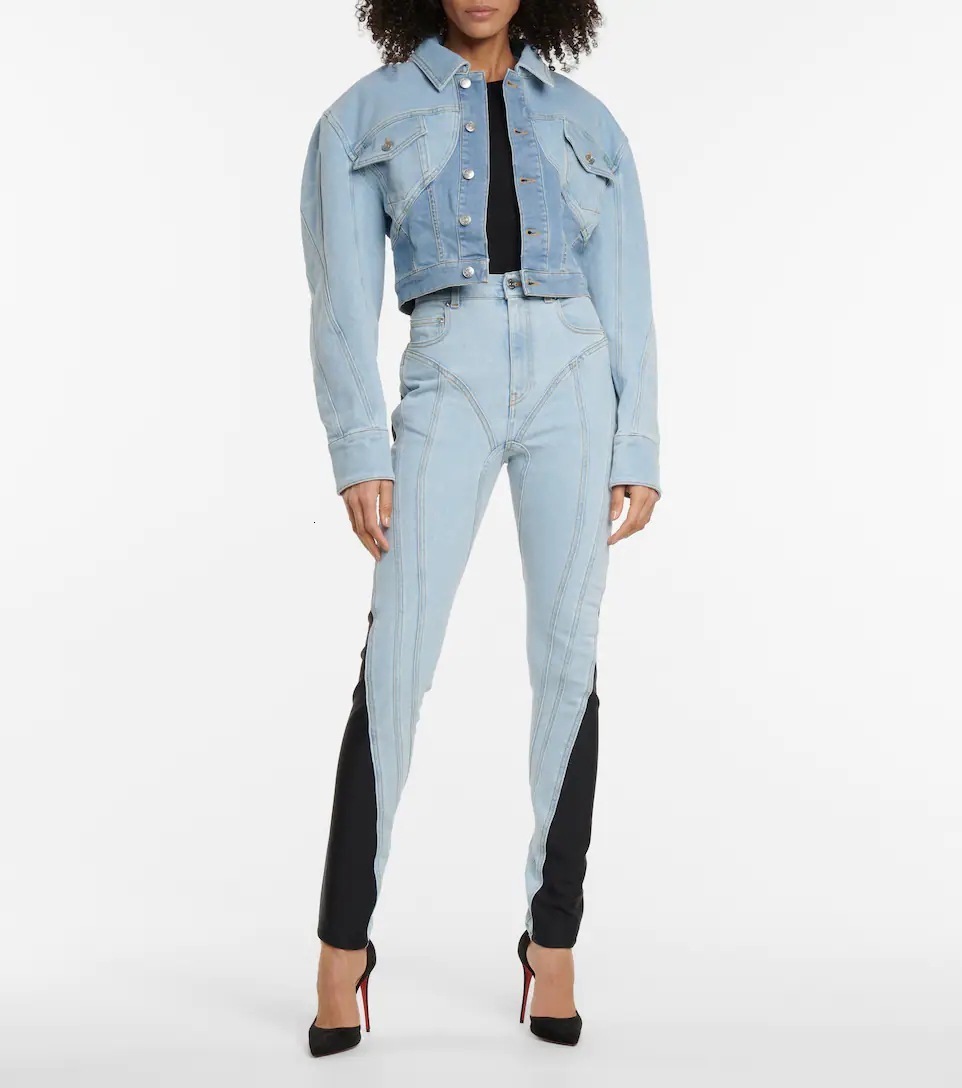 Women's Jeans 2023 Spring Stretch Line Sense Personality Contrast Color Stitching Washed LightColored Street Trousers 230330