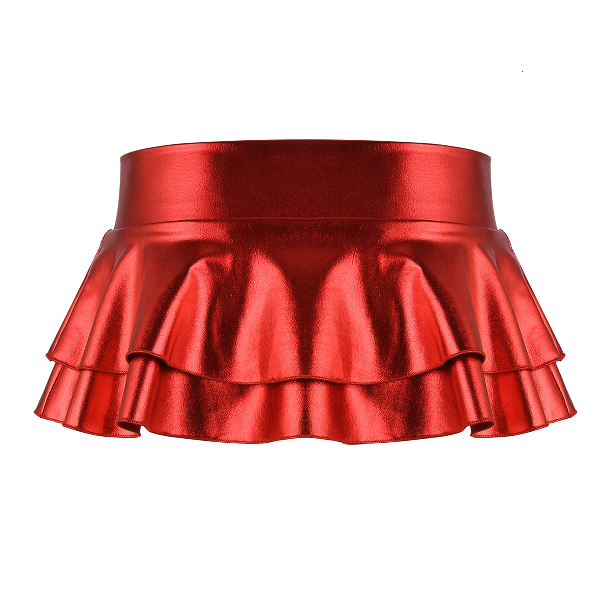 Skirts Sexy Womens Shiny Metallic Short Mini Low Rise Layered Ruffled Skirt for Dance Festivals Cocktail Costumes Clubwear 230330