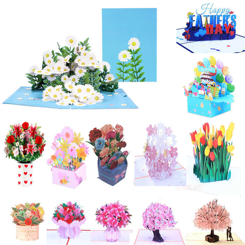 

5PC Greeting Cards 3D Pop Up Daisy Flower Card with Envelope for Mom Present Women Birthday Valentine's Day Handmade Gift Y2303