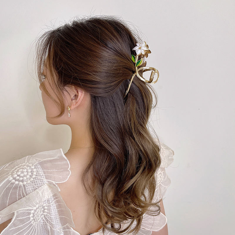 Hair Clips Barrettes Women Metal Claw Elegant Gold Flowers Barrette Crab Headband Ponytail Clip Headwear hair accessories tiara 230330