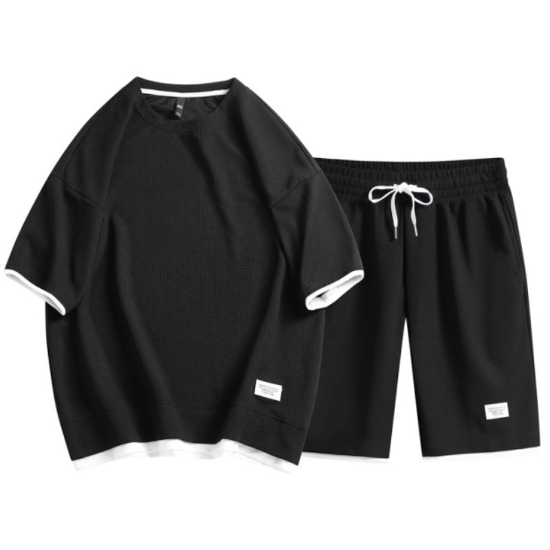 Men's Tracksuits Summer Men's Two Piece Set Linen Fabric Casual T-Shirt and Shorts Set Mens Sports Suit Fashion Short Sleeve Tracksuit 23042