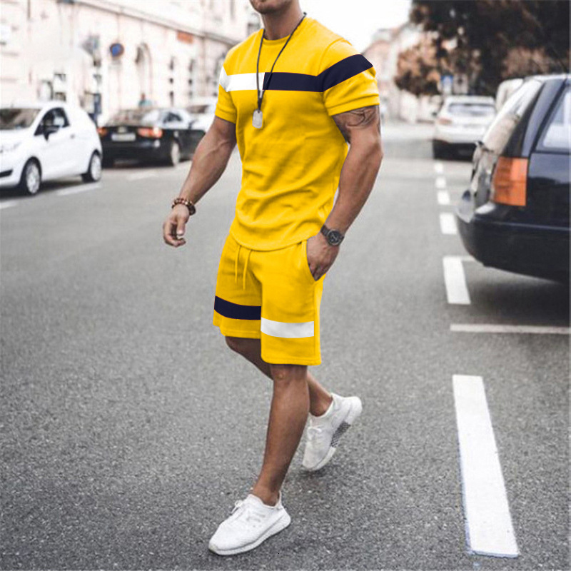 Men's Tracksuits Men's summer track and field wear 2PC solid color T-shirt shorts suit casual sportswear fashion suit oversized street cloth
