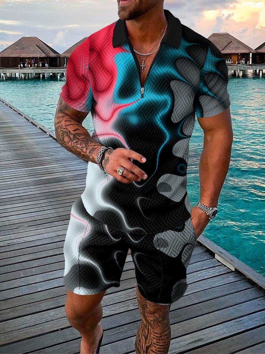 Men's Tracksuits Men's casual summer short-sleeved polo shirt and shorts two-piece set of men's street clothing Men's clothing 230