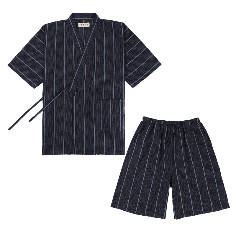 Men's Sleepwear Men's Japanese kimono cardigan short sleeve pajamas Yukata cotton stripe large size casual home clothing spring sauna 230330